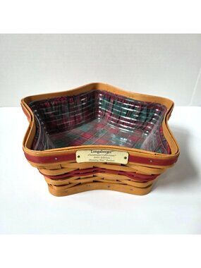 Longaberger 2001 Red Shining Star Basket Plaid Liner Protector Set Christmas